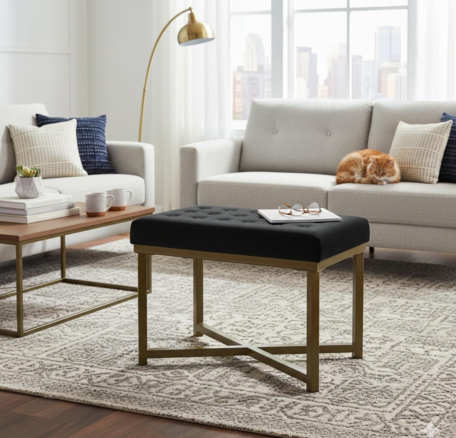 imageHomepop Home Decor Upholstered Tufted Velvet Ottoman Bench Ottoman Bench for Living Room amp Bedroom SilverBlack