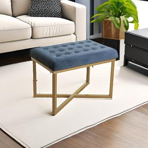 imageHomepop Home Decor Upholstered Tufted Velvet Ottoman Bench Ottoman Bench for Living Room amp Bedroom SilverBlue