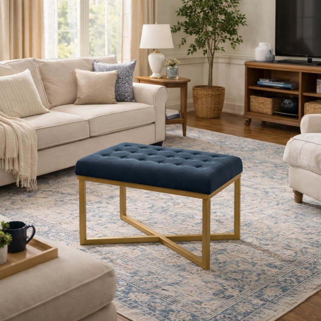 imageHomepop Home Decor Upholstered Tufted Velvet Ottoman Bench Ottoman Bench for Living Room amp Bedroom SilverBlue