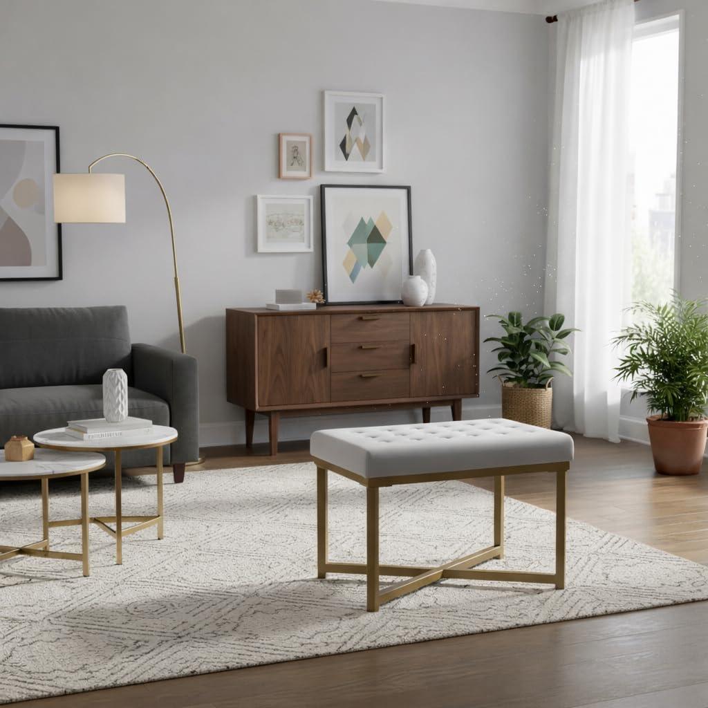 imageHomepop Home Decor Upholstered Tufted Velvet Ottoman Bench Ottoman Bench for Living Room amp Bedroom SilverSilver