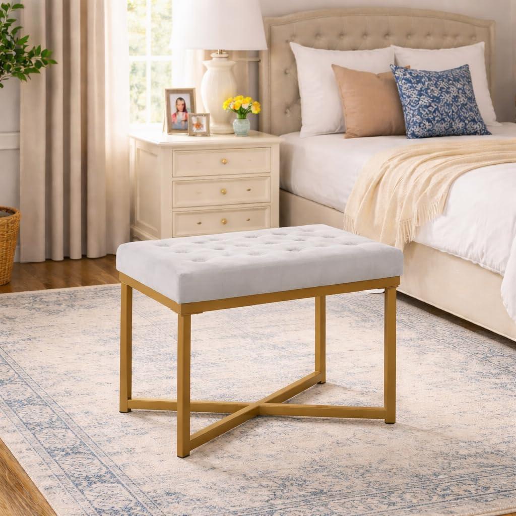 imageHomepop Home Decor Upholstered Tufted Velvet Ottoman Bench Ottoman Bench for Living Room amp Bedroom SilverSilver