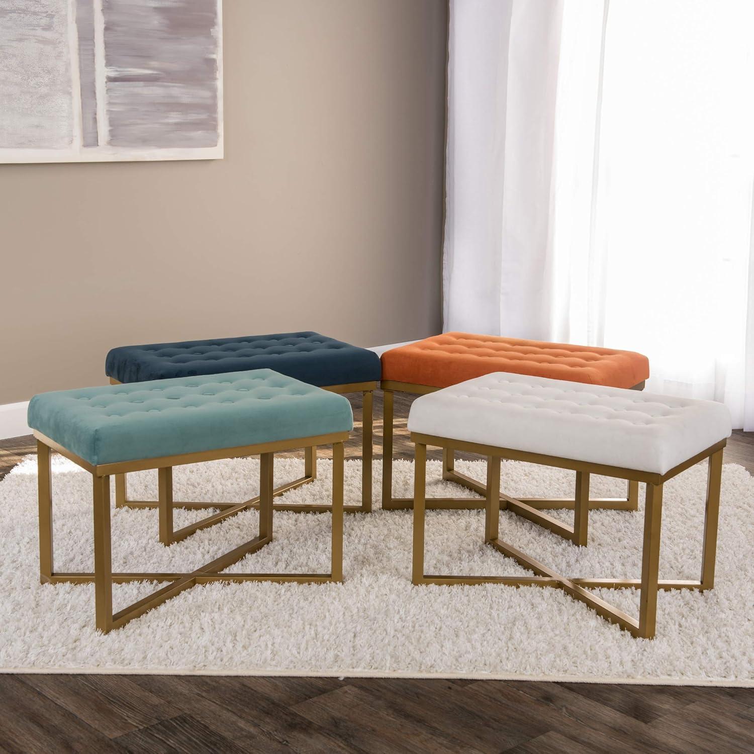 imageHomepop Home Decor Upholstered Tufted Velvet Ottoman Bench Ottoman Bench for Living Room amp Bedroom White 24 inches wide x 16 inches deep