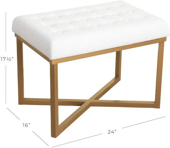 imageHomepop Home Decor Upholstered Tufted Velvet Ottoman Bench Ottoman Bench for Living Room amp Bedroom White 24 inches wide x 16 inches deep