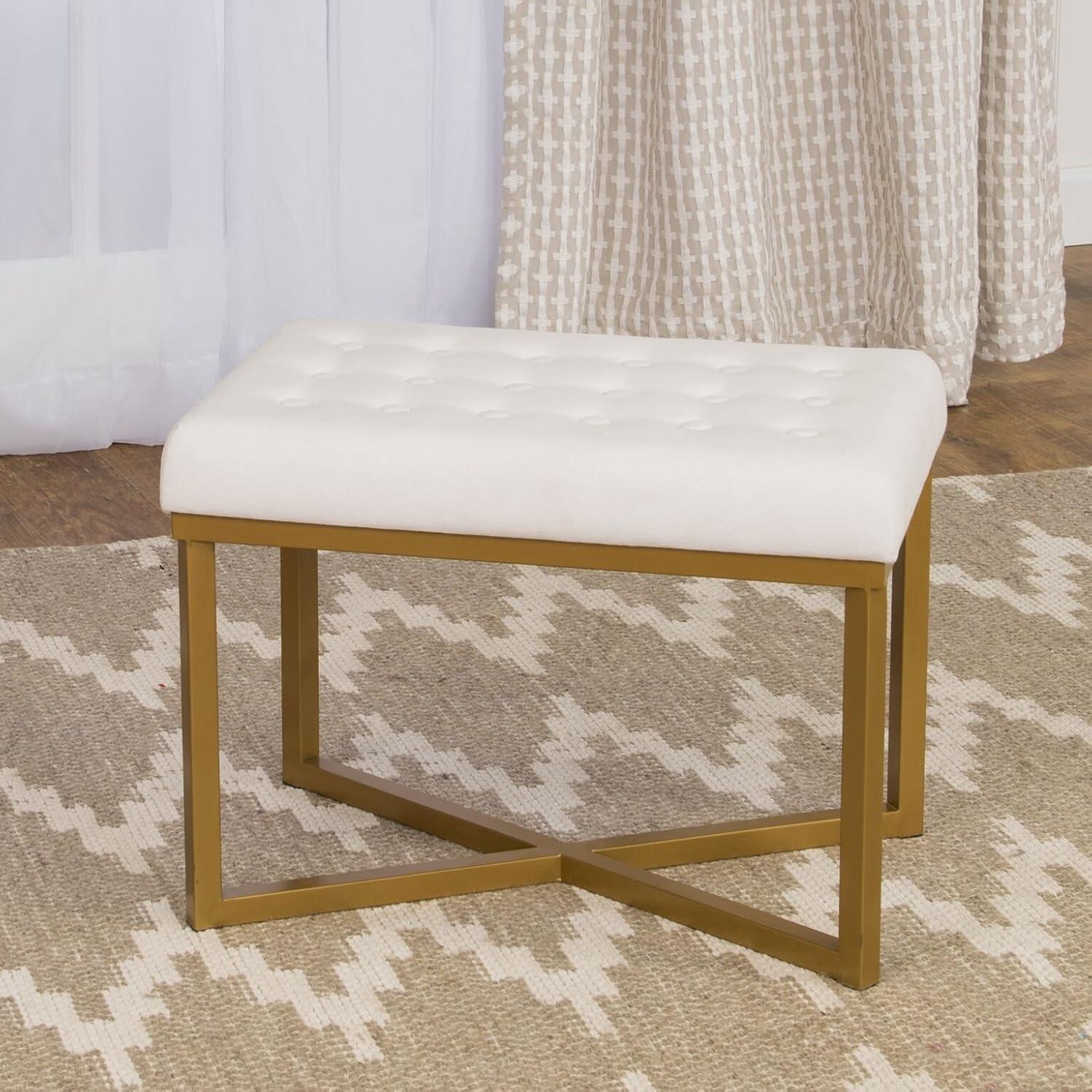 imageHomepop Home Decor Upholstered Tufted Velvet Ottoman Bench Ottoman Bench for Living Room amp Bedroom White 24 inches wide x 16 inches deep