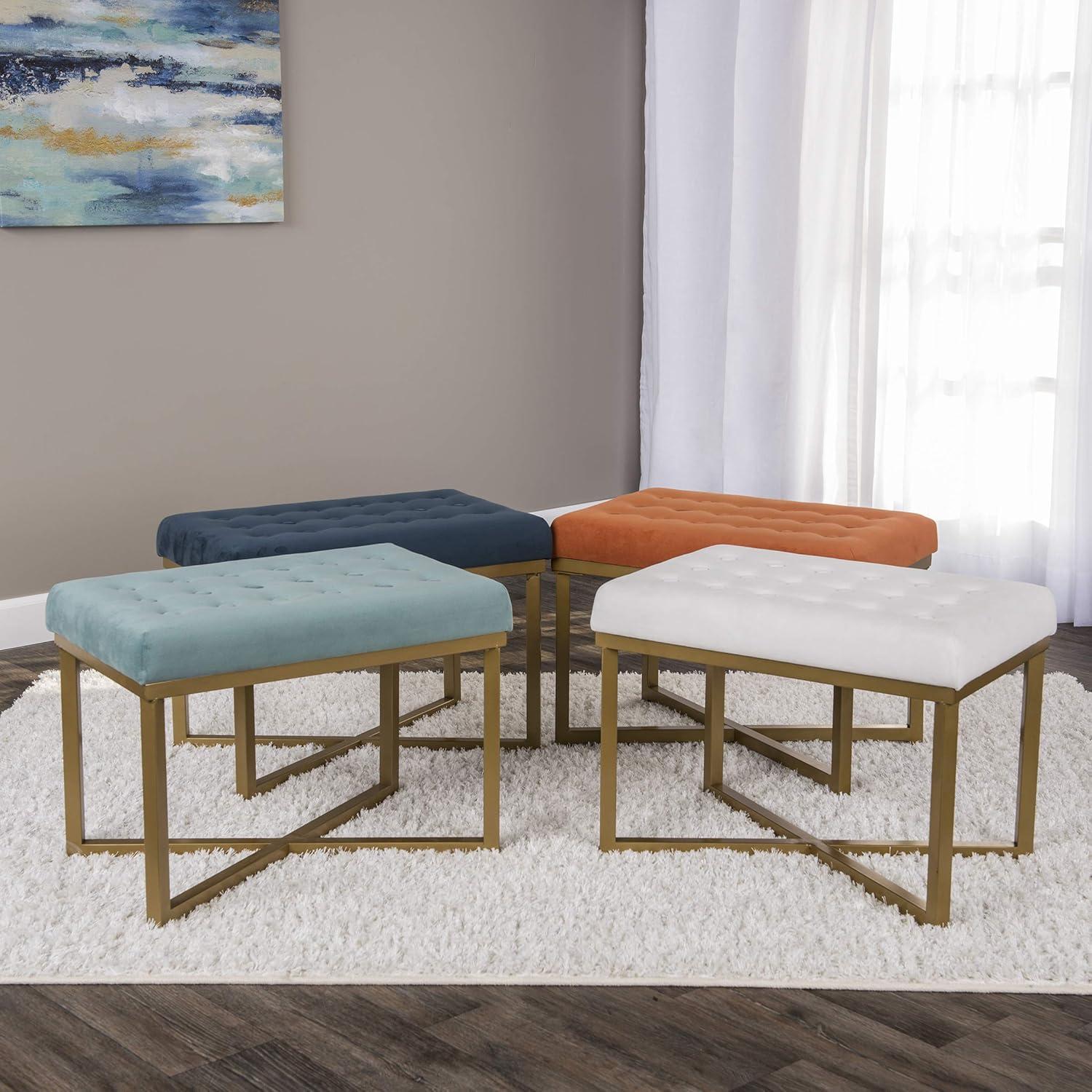 imageHomepop Home Decor Upholstered Tufted Velvet Ottoman Bench Ottoman Bench for Living Room amp Bedroom White 24 inches wide x 16 inches deep