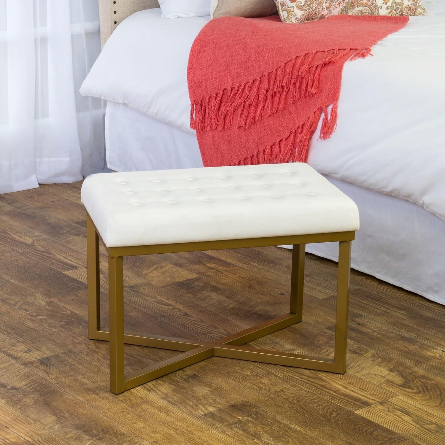 imageHomepop Home Decor Upholstered Tufted Velvet Ottoman Bench Ottoman Bench for Living Room amp Bedroom White 24 inches wide x 16 inches deep