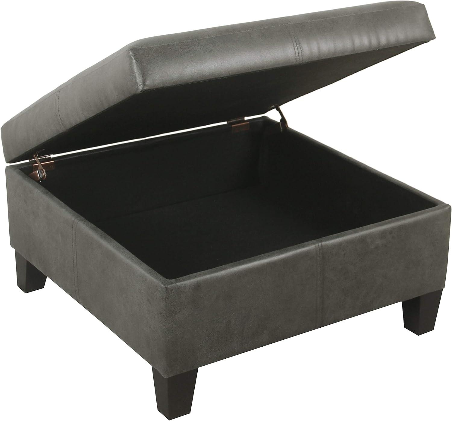 imageHomepop Home Decor K2380E903 Luxury Large Faux Leather Square Storage Ottoman Ottoman with Storage for Living Room amp Bedroom Gray