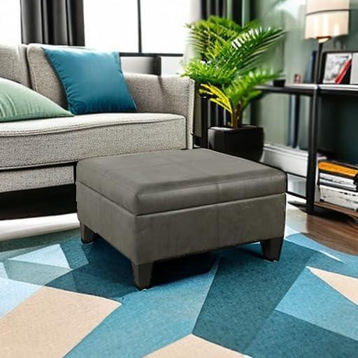 imageHomepop Home Decor K2380E903 Luxury Large Faux Leather Square Storage Ottoman Ottoman with Storage for Living Room amp Bedroom Gray