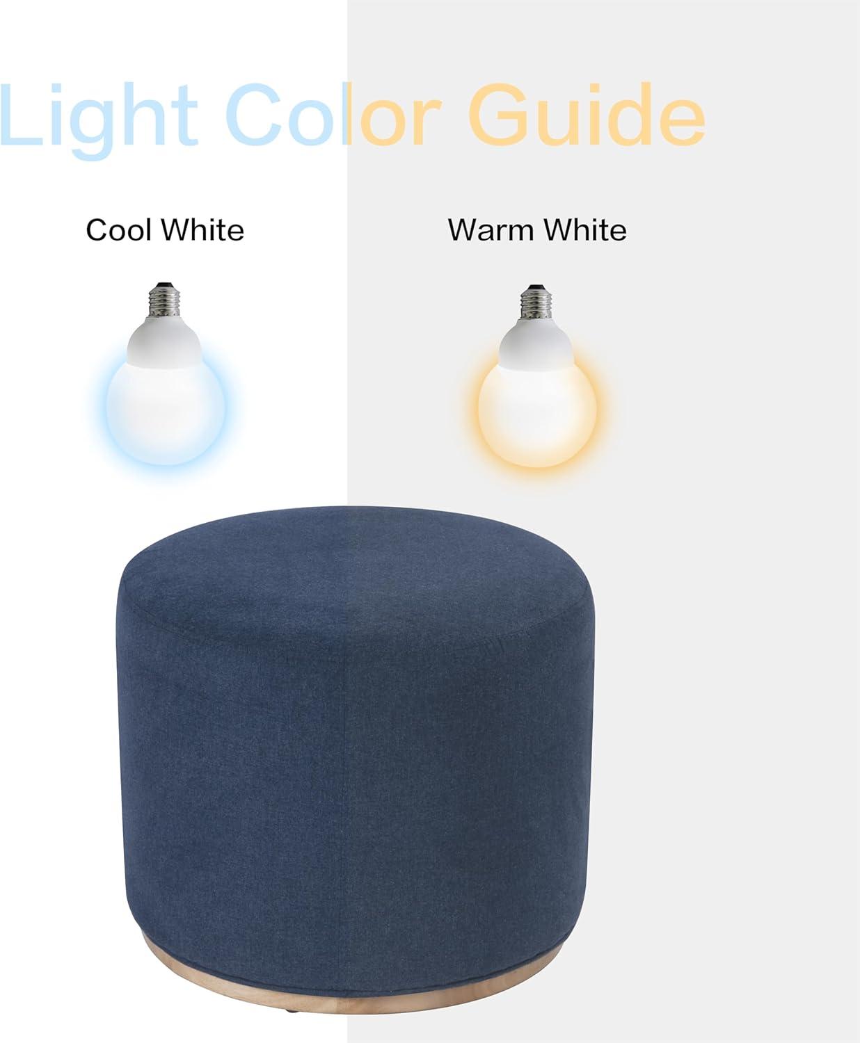 imageSpatial Order Faux Leather Ottoman with Wooden Base 22 Round Upholstered Footrest Sand Faux Leather Modern Accent Stool for Living Room amp BedroomBlue Woven Fabric