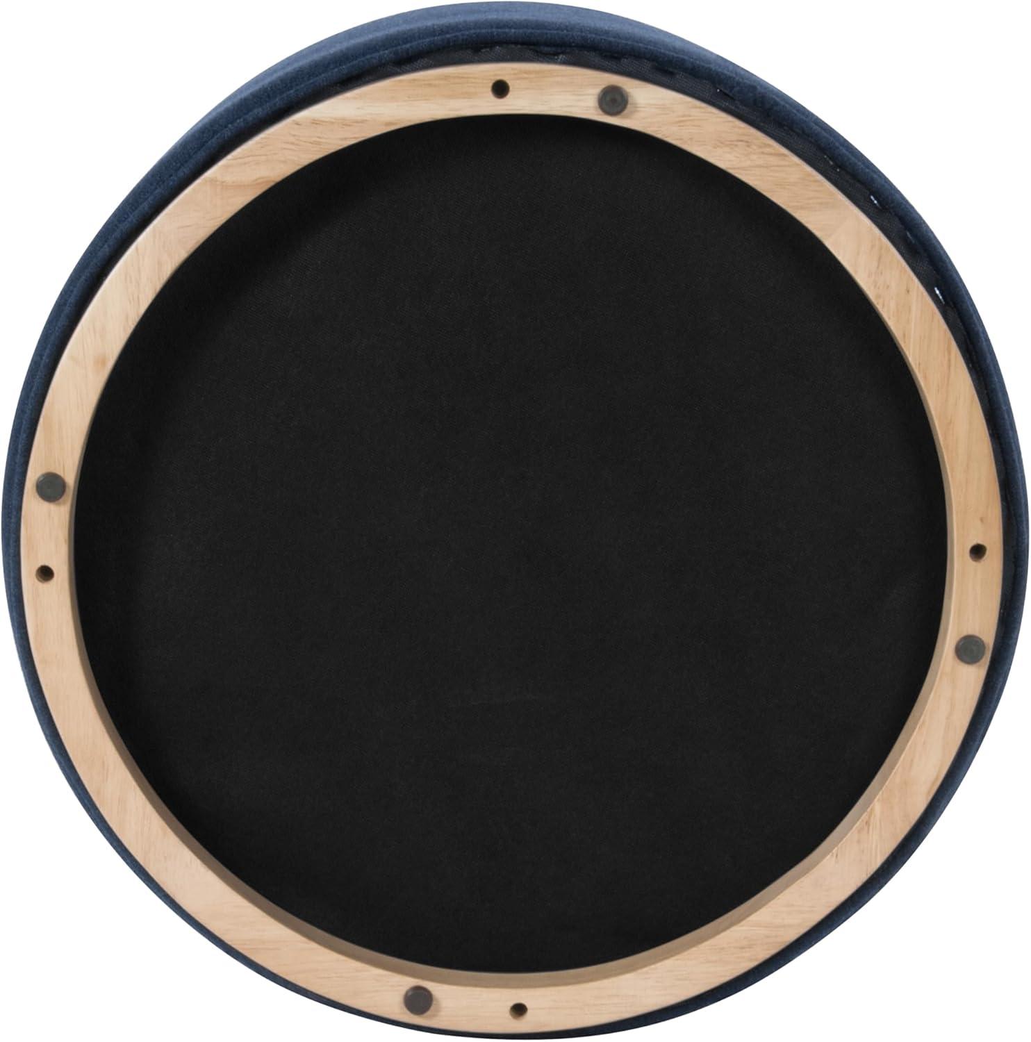 imageSpatial Order Faux Leather Ottoman with Wooden Base 22 Round Upholstered Footrest Sand Faux Leather Modern Accent Stool for Living Room amp BedroomBlue Woven Fabric
