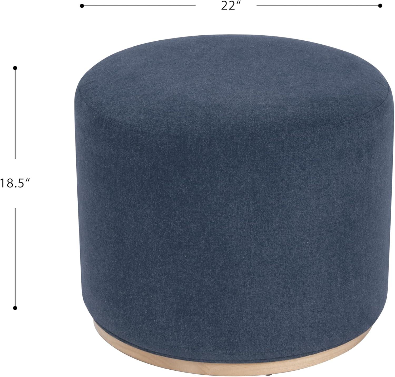 imageSpatial Order Faux Leather Ottoman with Wooden Base 22 Round Upholstered Footrest Sand Faux Leather Modern Accent Stool for Living Room amp BedroomBlue Woven Fabric