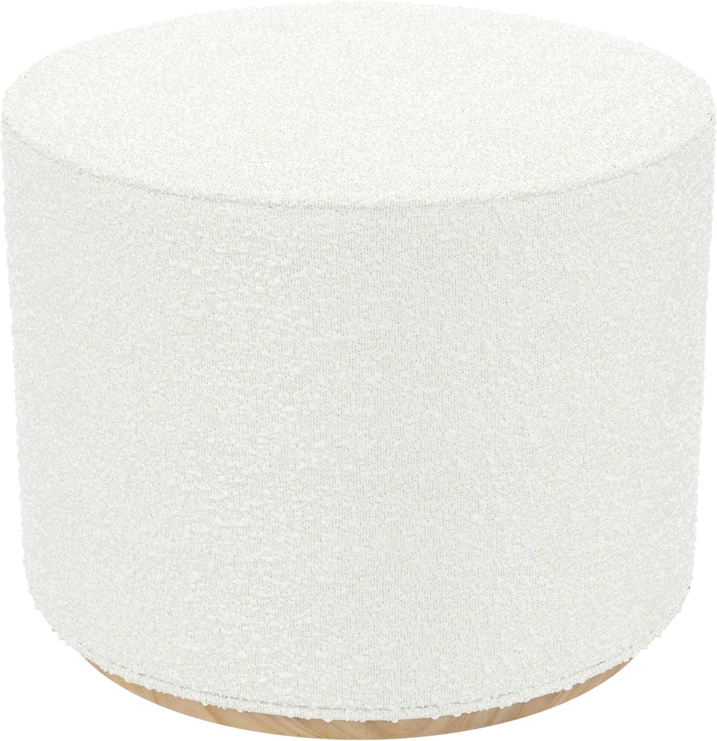 imageSpatial Order Faux Leather Ottoman with Wooden Base 22 Round Upholstered Footrest Sand Faux Leather Modern Accent Stool for Living Room amp BedroomCream Boucle