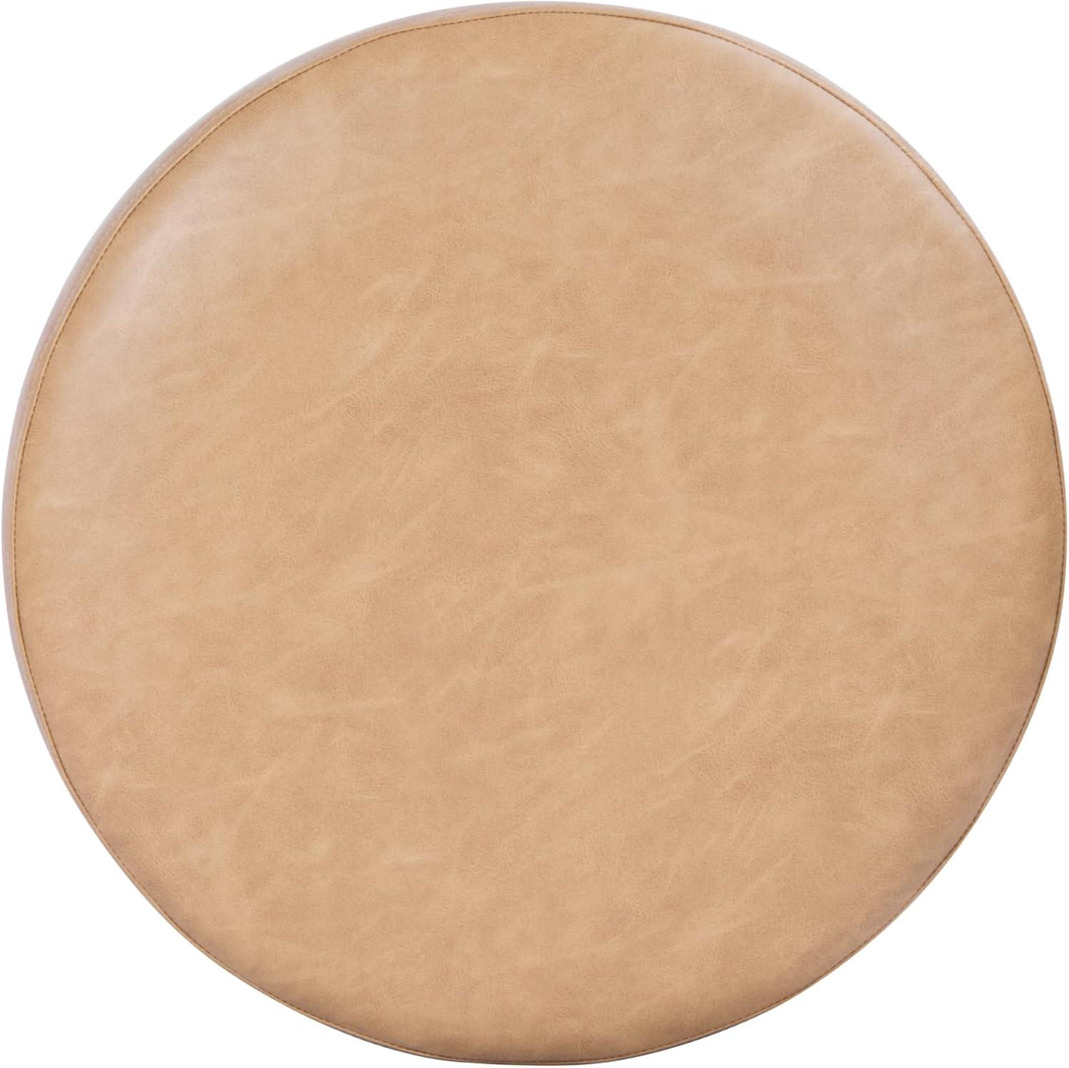 imageSpatial Order Faux Leather Ottoman with Wooden Base 22 Round Upholstered Footrest Sand Faux Leather Modern Accent Stool for Living Room amp BedroomSand Faux Leather