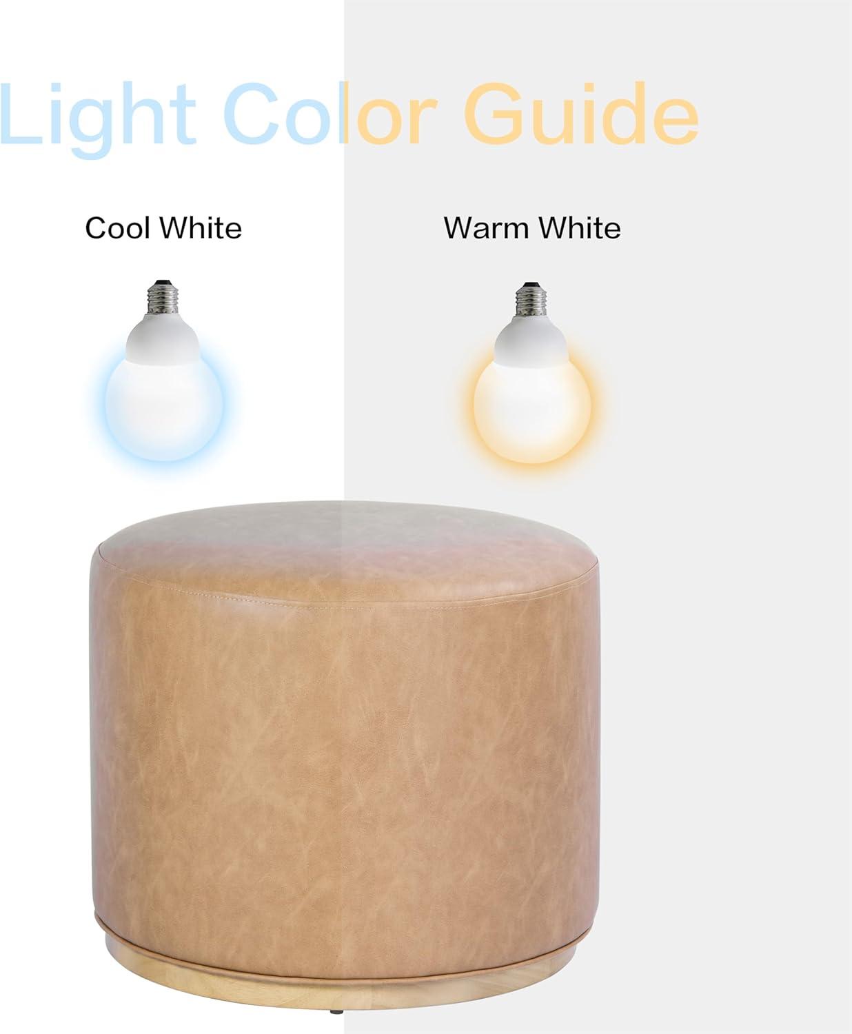 imageSpatial Order Faux Leather Ottoman with Wooden Base 22 Round Upholstered Footrest Sand Faux Leather Modern Accent Stool for Living Room amp BedroomSand Faux Leather