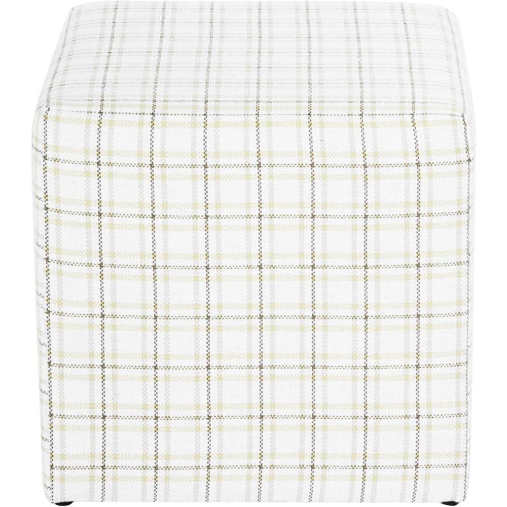 imageHomePop 19 Square Upholstered Ottoman with Solid amp Engineered Wood Frame Modern Cube Accent Stool for Living Room Bedroom or Entryway  Blue Pinstripe FabricNatural Woven Plaid