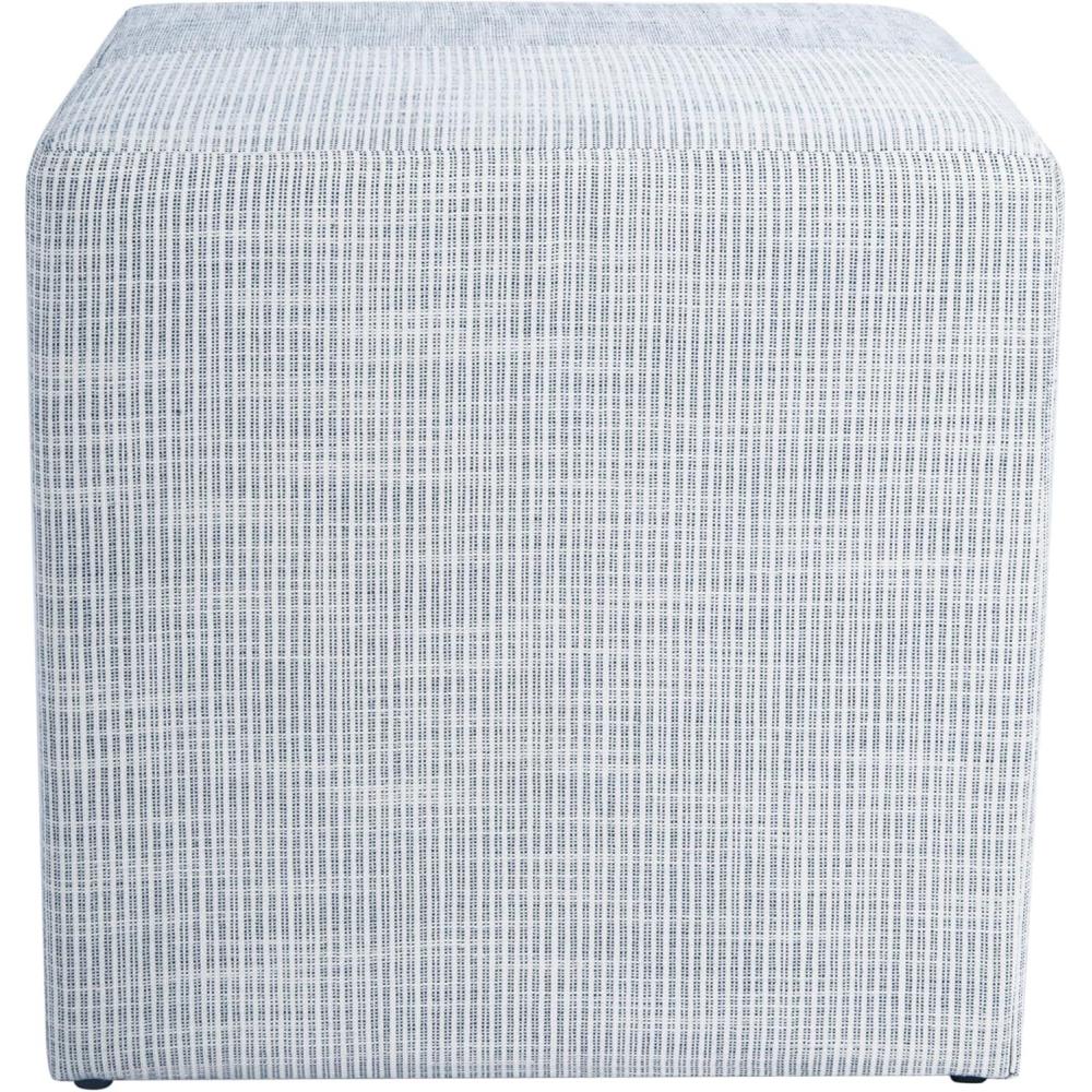 imageHomePop 19 Square Upholstered Ottoman with Solid amp Engineered Wood Frame Modern Cube Accent Stool for Living Room Bedroom or Entryway  Blue Pinstripe FabricBlue Pinstripe