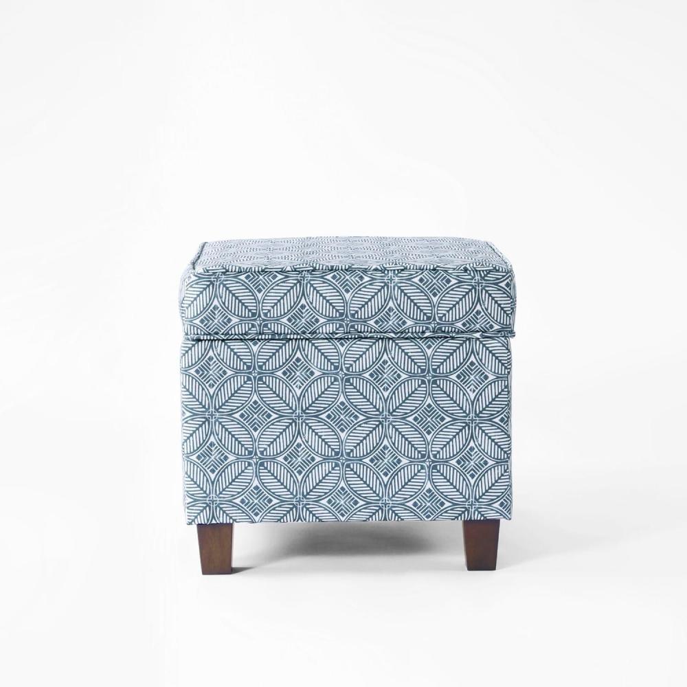 imageHomePop Cube Ottoman HomePop Home Dcor Square Ottoman Cream BoucleBlue Indigo Print