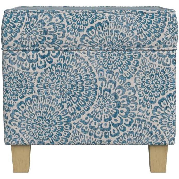 imageHomePop Cube Ottoman HomePop Home Dcor Square Ottoman Cream BoucleBlue and Cream Modern Floral