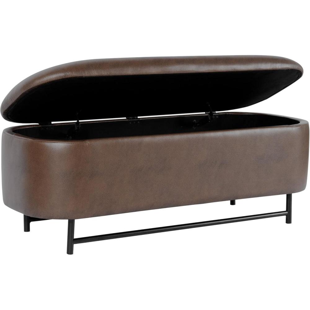 imageHomePop Ellipse Modern Storage Bench with Metal Legs Homepop Home DcorBench with Storage for Living Room amp Bedroom GrayBrown Faux Leather
