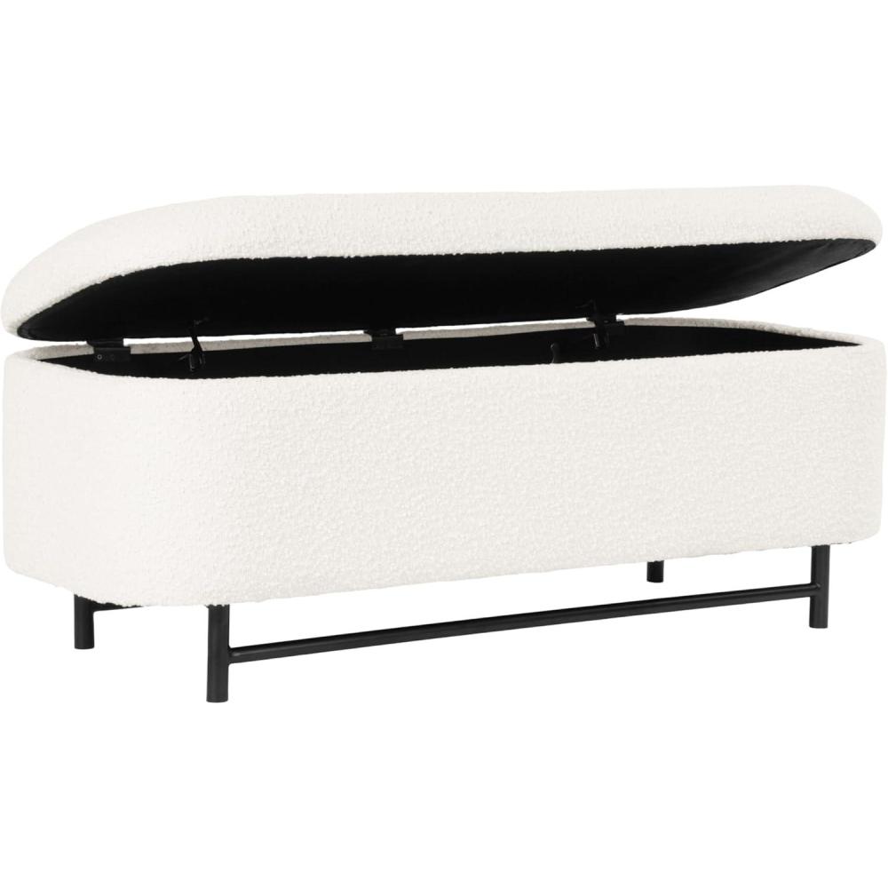 imageHomePop Ellipse Modern Storage Bench with Metal Legs Homepop Home DcorBench with Storage for Living Room amp Bedroom GrayCream Boucle