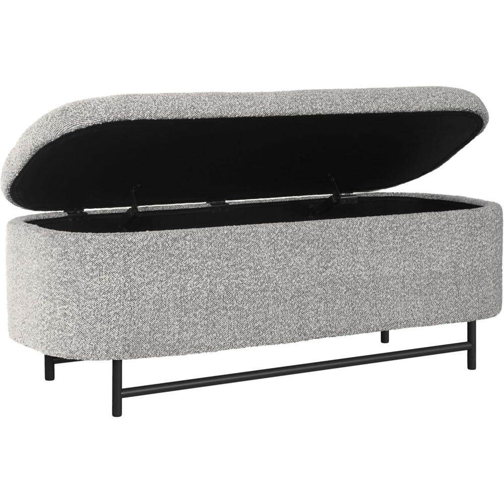 imageHomePop Ellipse Modern Storage Bench with Metal Legs Homepop Home DcorBench with Storage for Living Room amp Bedroom GrayCream Boucle With Gray Yarns