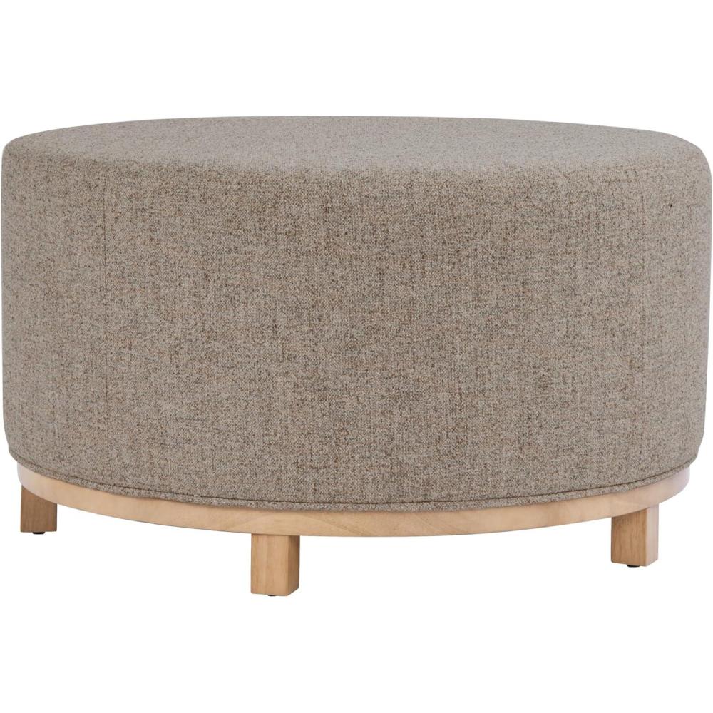 imageHomePop Haven Ottoman with Wood Base Sand Faux LeatherMidtone Gray Fabric