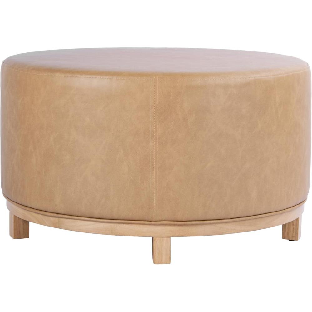 imageHomePop Haven Ottoman with Wood Base Sand Faux LeatherSand Faux Leather