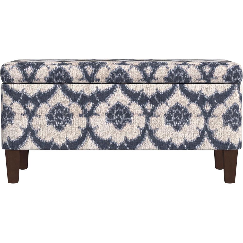 imageHomePop Large Upholstered Rectangular Storage Ottoman Bench with Hinged Lid NavyBlue Medallion Print