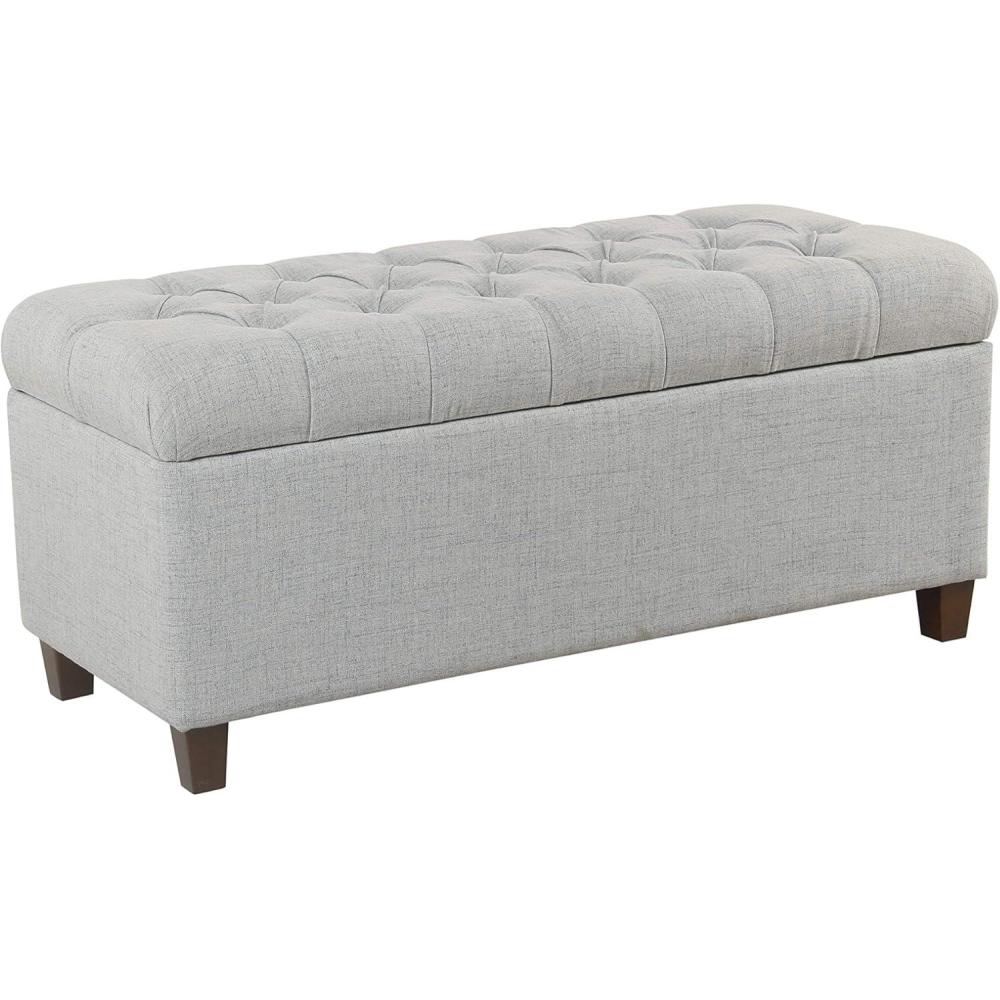 imageHomePop Large Upholstered Rectangular Storage Ottoman Bench with Hinged Lid NavyLight Blue