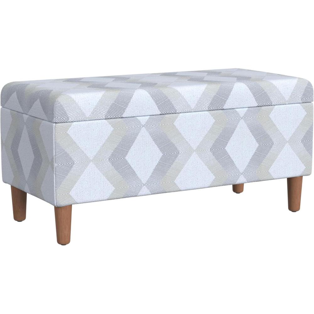 imageHomePop Large Upholstered Rectangular Storage Ottoman Bench with Hinged Lid NavyNatural Woven Geo