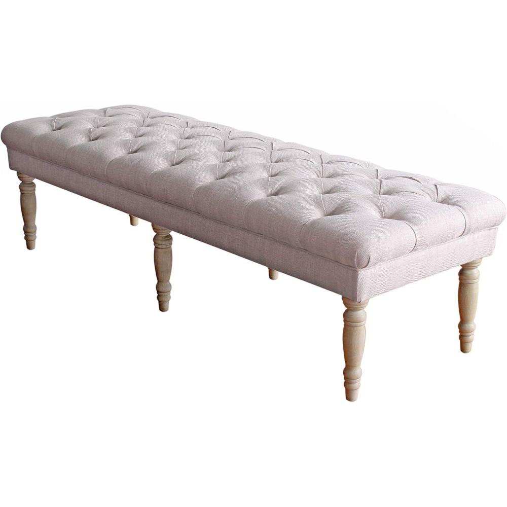 imageHomePop Layla Button Tufted Bench with Decorative Wood Legs Natural