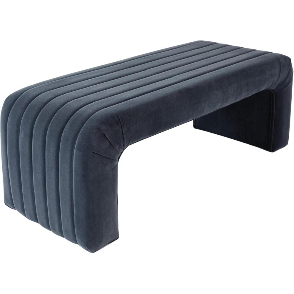 imageHomePop Modern Channel Tufted Faux Leather OttomanHomepop Home DcorOttoman for Living Room amp Bedroom  Black Faux LeatherBlue Velvet