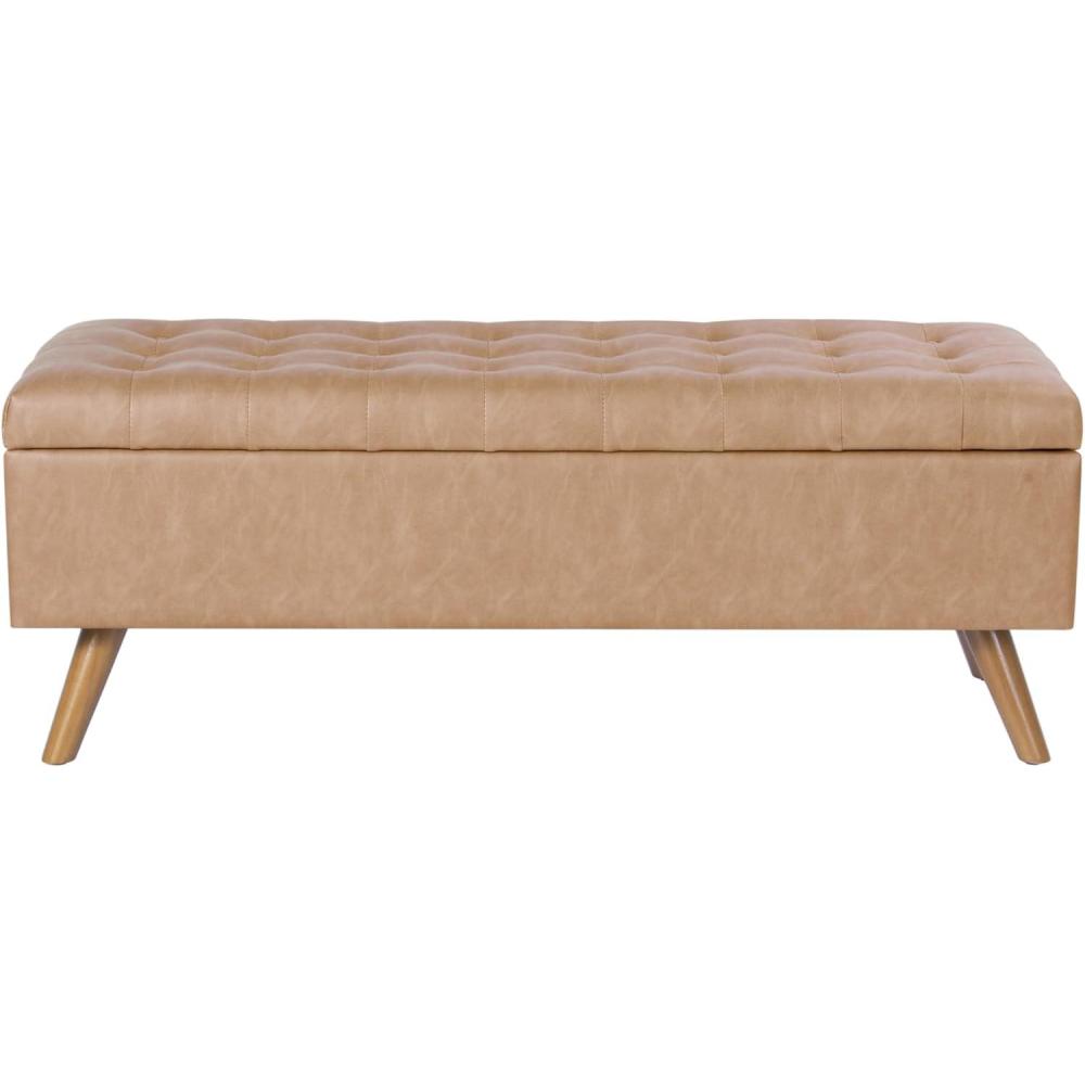 imageHomePop Modern Storage Bench Green LargeSand Faux Leather