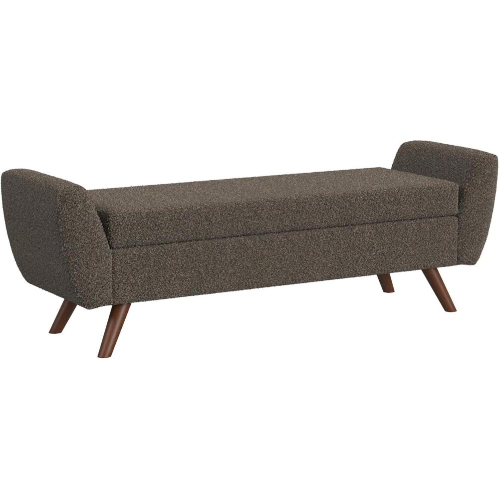 imageHomePop Modern Storage Bench with Wood Legs Homepop Home DcorBench with Storage for Living Room amp Bedroom Faux Leather BrownDark Brown Boucle