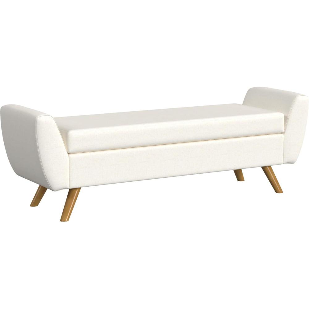 imageHomePop Modern Storage Bench with Wood Legs Homepop Home DcorBench with Storage for Living Room amp Bedroom French Blue WovenCream Textured Woven