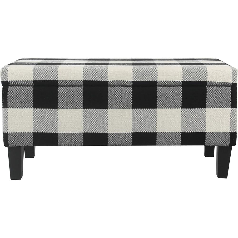 imageHomePop Ottomon Upholstered Rectangular Storage Ottoman Bench with Hinged Lid Brown and Cream LargeBlack Plaid