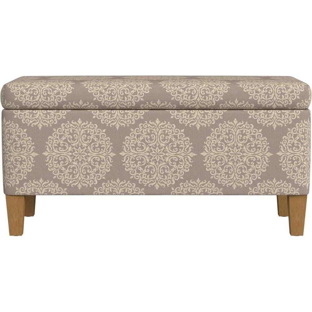 imageHomePop Ottomon Upholstered Rectangular Storage Ottoman Bench with Hinged Lid Brown and Cream LargeBrown Medallion