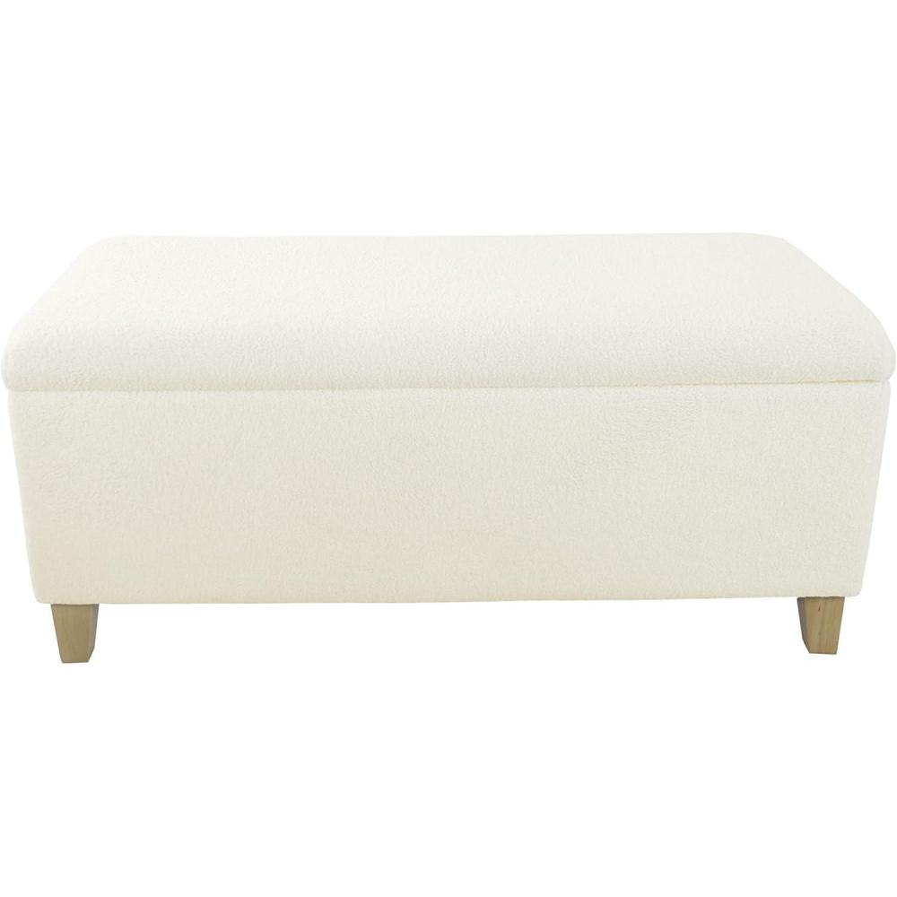 imageHomePop Ottomon Upholstered Rectangular Storage Ottoman Bench with Hinged Lid Brown and Cream LargeCream Sherpa
