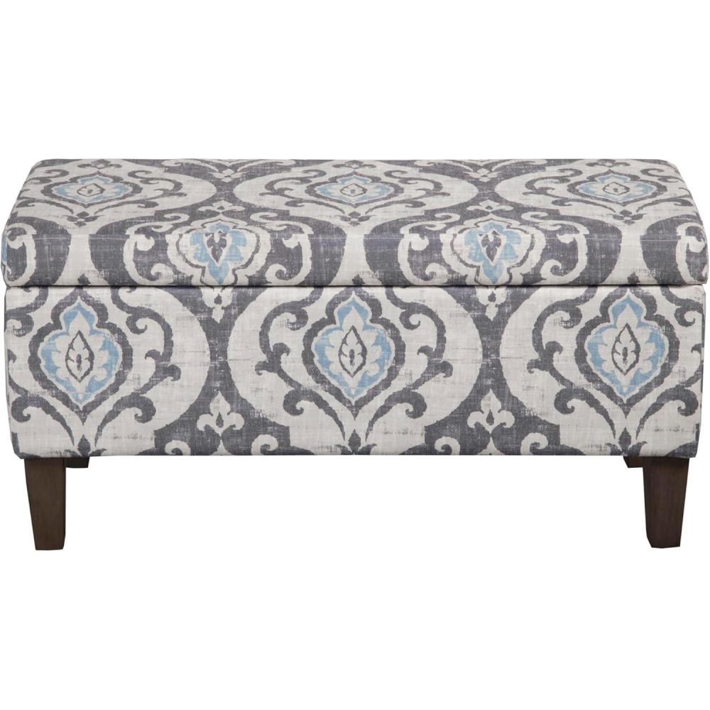 imageHomePop Ottomon Upholstered Rectangular Storage Ottoman Bench with Hinged Lid Brown and Cream LargeSlate Damask
