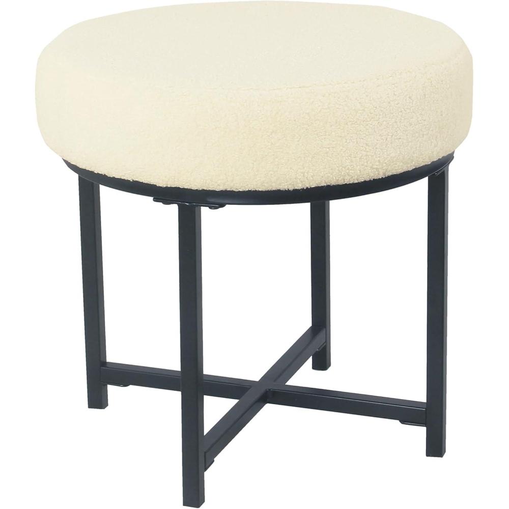 imageHomePop Square Metal Ottoman Cream Faux SheepskinCream Faux Sheepskin