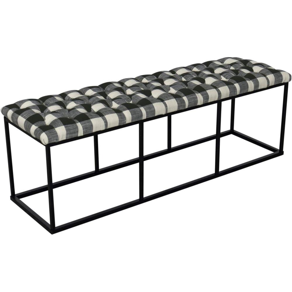 imageHomePop Theodore Channel Tufted Small Ottoman  Brown Faux LeatherBlack and White Plaid