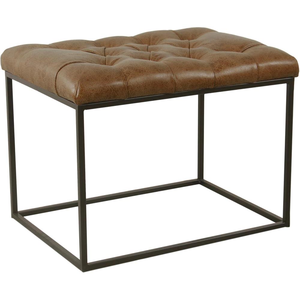 imageHomePop Theodore Decorative Bench with Metal Base Brown PU LeatherDistressed Brown Faux Leather