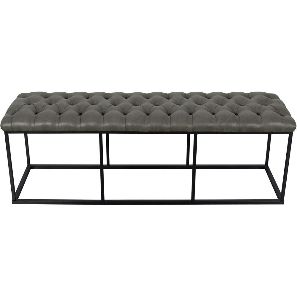imageHomePop Theodore Decorative Bench with Metal Base Brown PU LeatherGrey