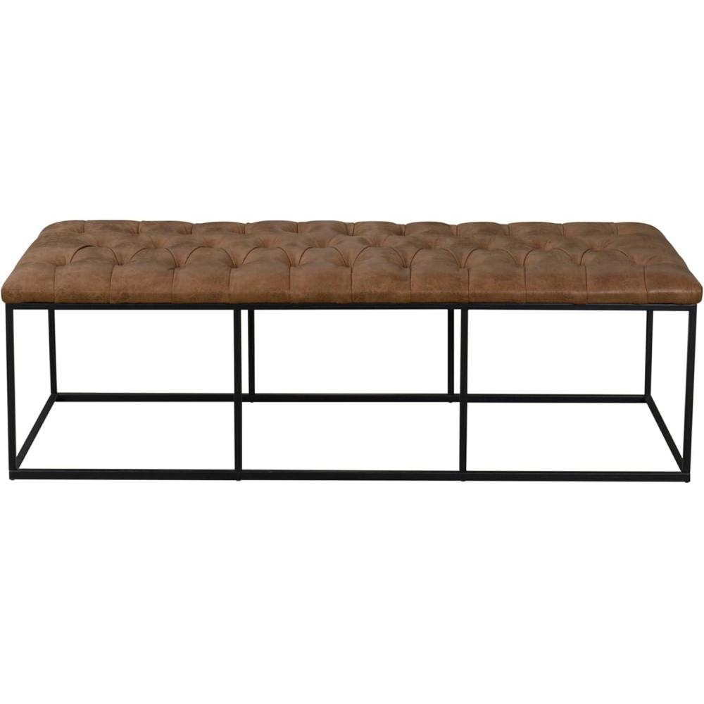 imageHomePop Theodore Decorative Bench with Metal Base Brown PU LeatherLight Brown Pu Leather