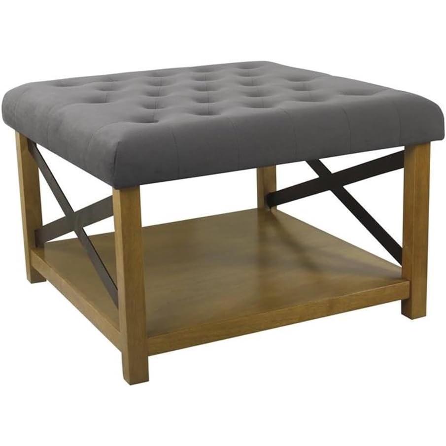 imageHomePop Tufted Ottoman with Wooden Storage  CreamDark Grey