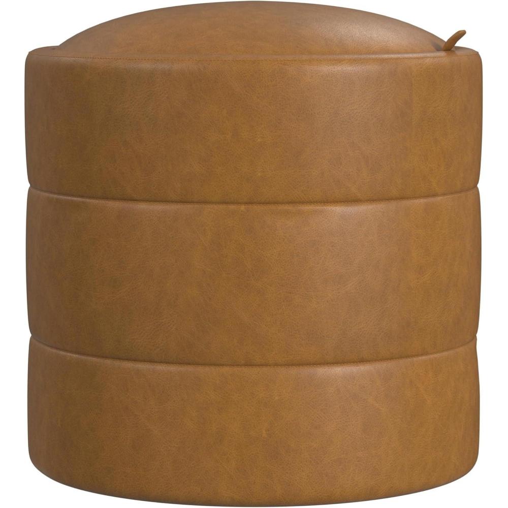 imageHomePop Upholstered Clover Shaped Ottoman No Lid Seat Only HomePop Home Dcor Foot Rest Pouf Rust Orange ChenilleCarmel Faux Leather