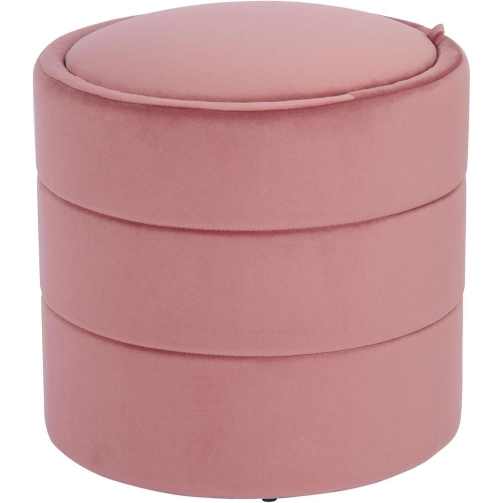 imageHomePop Upholstered Faux Leather Round Ottoman No Lid Seat Only HomePop Home Dcor Round Pouf Foot Rest Sand Faux LeatherBlush