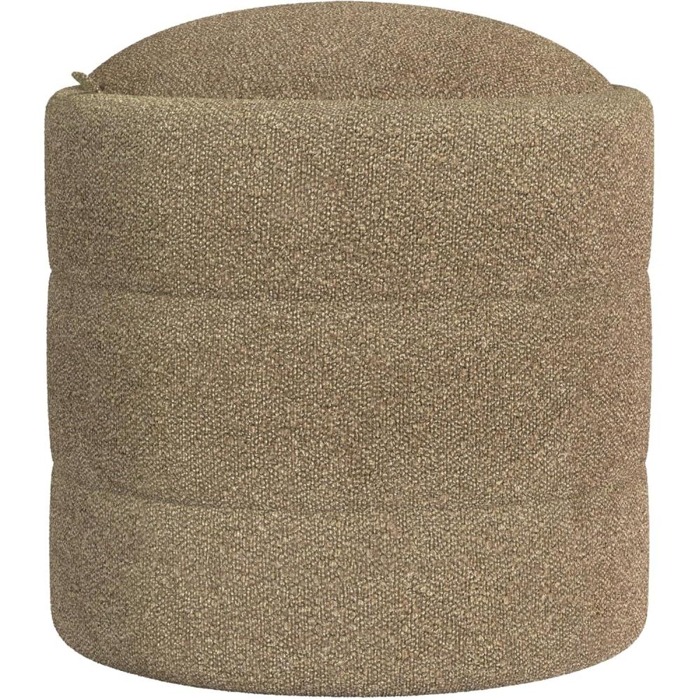 imageHomePop Upholstered Faux Leather Round Ottoman No Lid Seat Only HomePop Home Dcor Round Pouf Foot Rest Sand Faux LeatherBrown Boucle