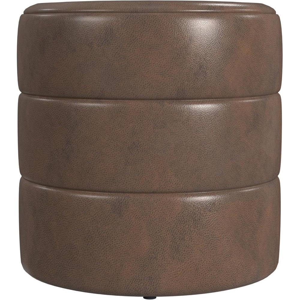 imageHomePop Upholstered Faux Leather Round Ottoman No Lid Seat Only HomePop Home Dcor Round Pouf Foot Rest Sand Faux LeatherBrown Faux Leather