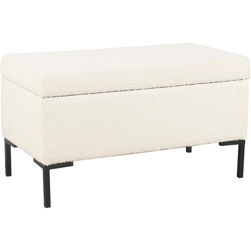 imageHomePop Upholstered Storage Bench with Metal Leg 32 W Cream Boucle